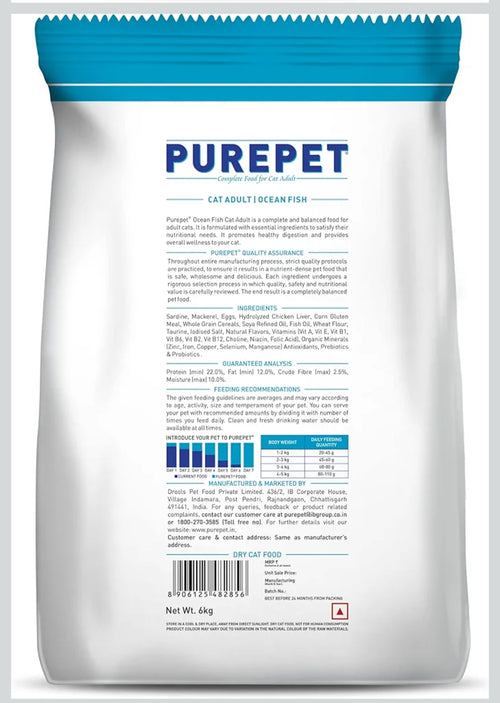 Purepet Adult Dry Cat Food Ocean Fish Flavour, 6 kg Pack